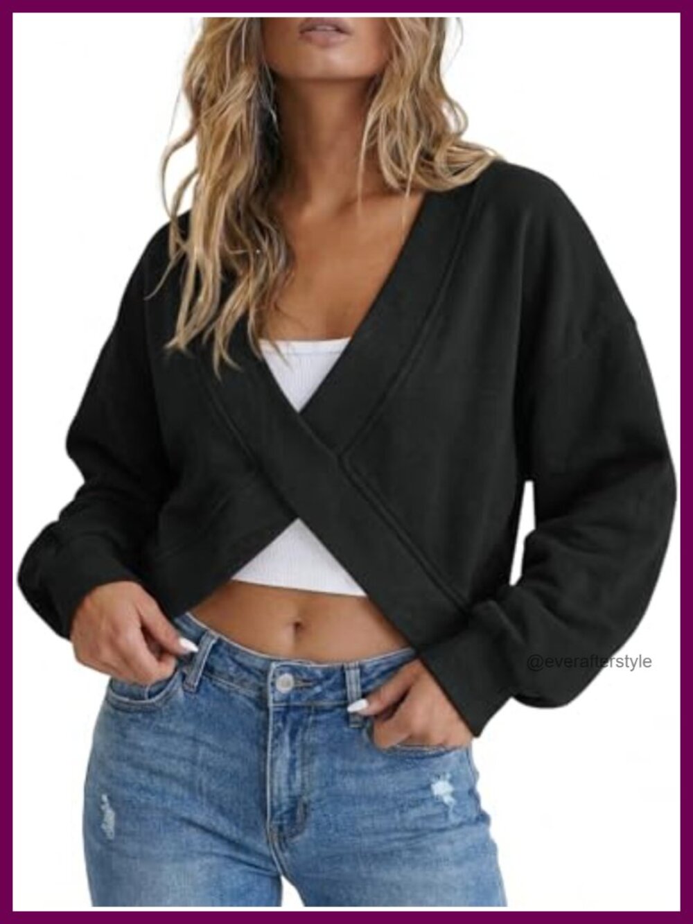 Reversible Wrap Sweatshirt Off Shoulder Long Sleeve Cotton Blend Pullover Top